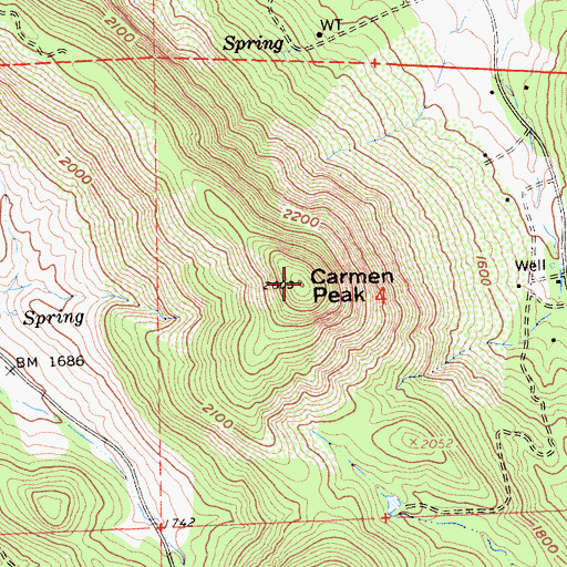 Topographic Map of Carmen Peak, CA