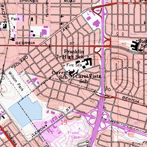 Topographic Map of Carol Vista School, CA