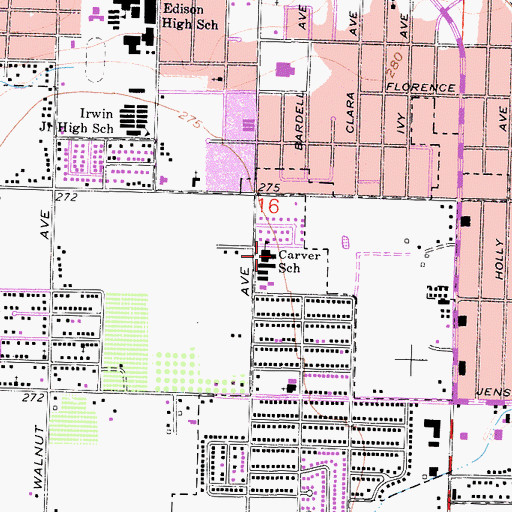 Topographic Map of Carver Elementary School, CA