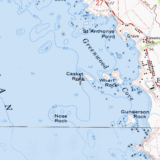Topographic Map of Casket Rock, CA