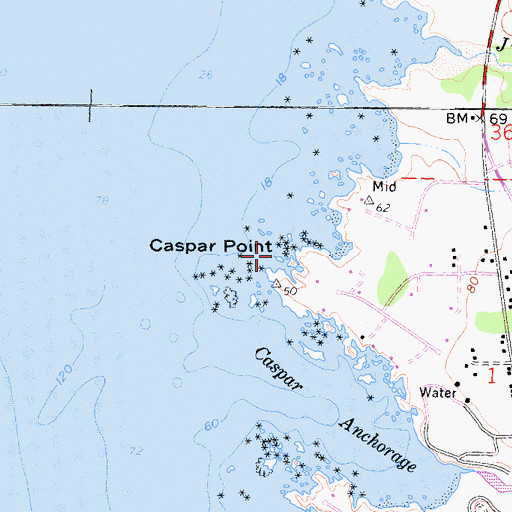 Topographic Map of Caspar Point, CA