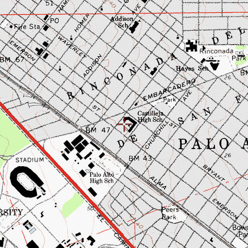 Topographic Map of Castilleja School, CA