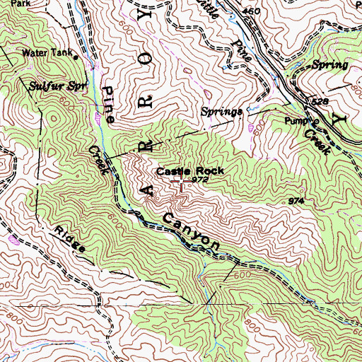 Topographic Map of Castle Rock, CA