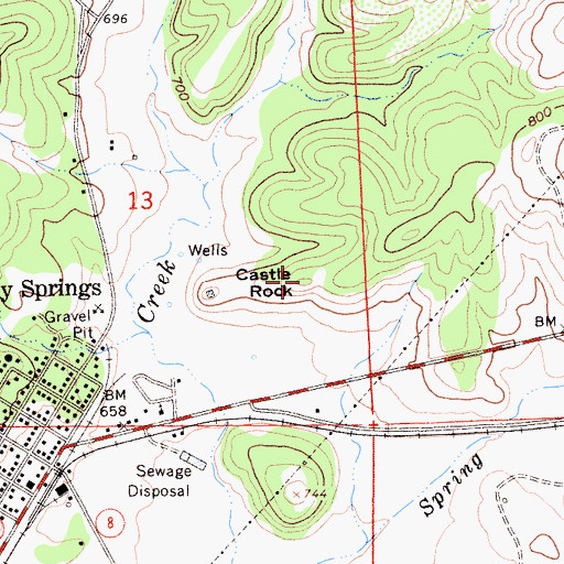 Topographic Map of Castle Rock, CA