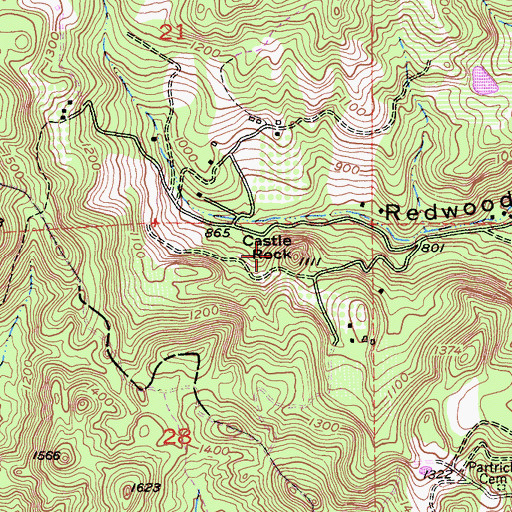 Topographic Map of Castle Rock, CA