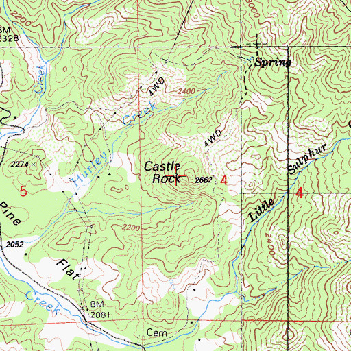 Topographic Map of Castle Rock, CA