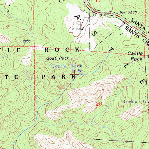 Topographic Map of Castle Rock Falls, CA