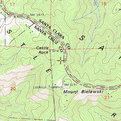 Topographic Map of Castle Rock Ridge, CA