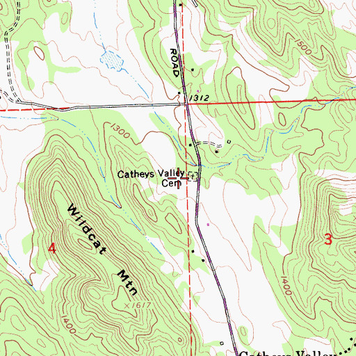 Topographic Map of Catheys Valley Cemetery, CA