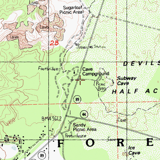 Topographic Map of Cave Campground, CA