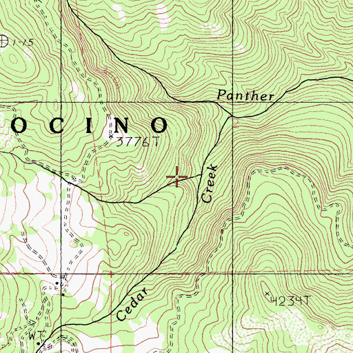 Topographic Map of Cedar Creek, CA