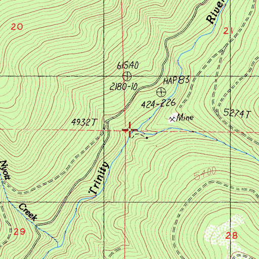 Topographic Map of Cedar Creek, CA