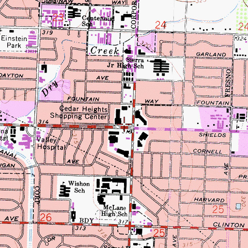 Topographic Map of Cedar Heights Shopping Center, CA
