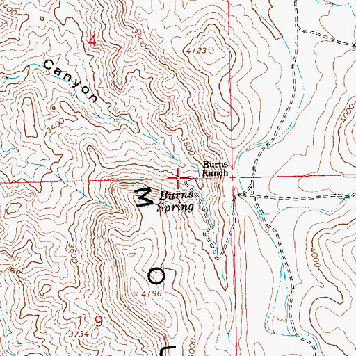 Topographic Map of Burns Ranch, AZ