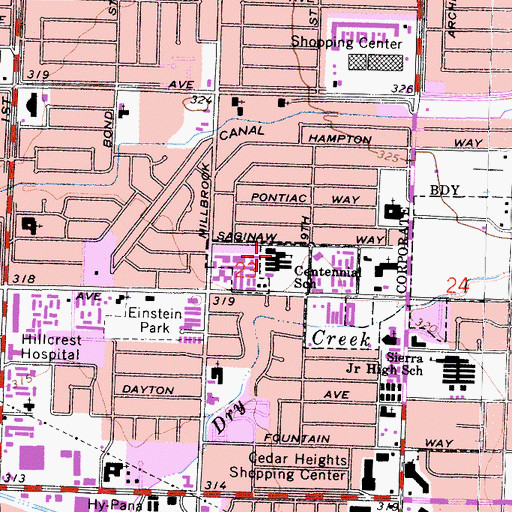 Topographic Map of Centennial Elementary School, CA