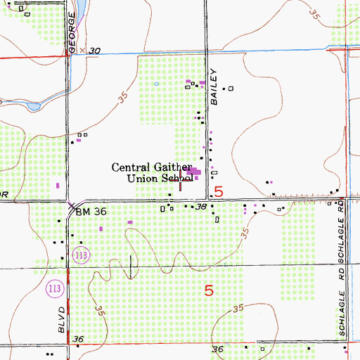 Topographic Map of Central Gaither Elementary School, CA