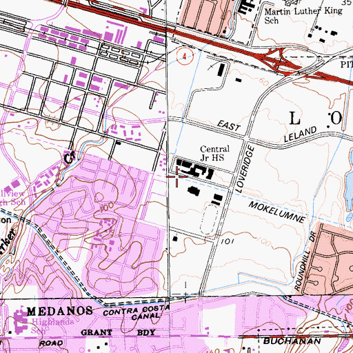 Topographic Map of Central Junior High School, CA