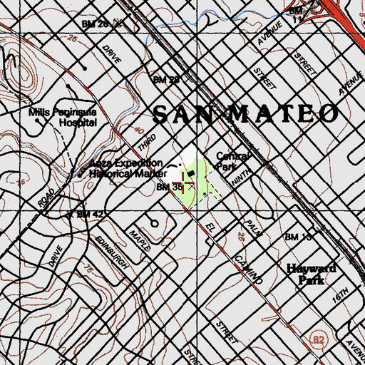 Topographic Map of Central Park, CA