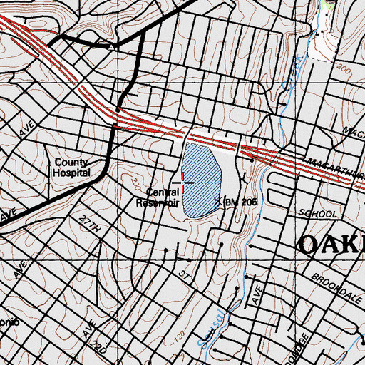 Topographic Map of Central Reservoir, CA