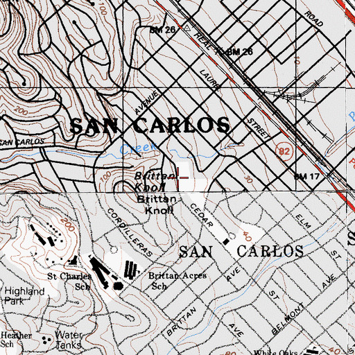Topographic Map of Central Middle School, CA