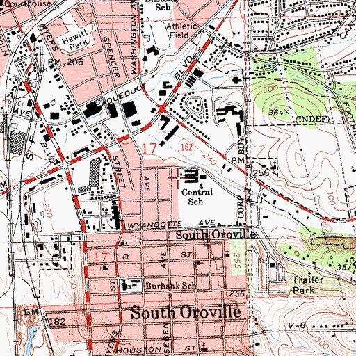 Topographic Map of Central Middle School, CA