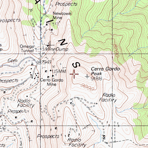 Topographic Map of Cerro Gordo Peak, CA