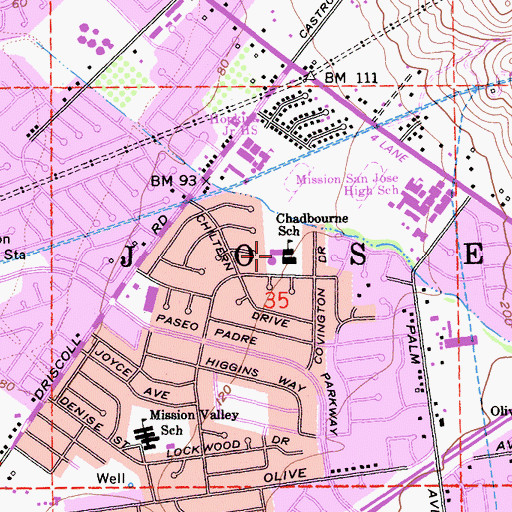 Topographic Map of Joshua Chadbourne Elementary School, CA