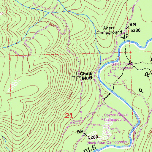 Topographic Map of Chalk Bluff, CA