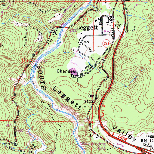 Topographic Map of Chandelier Tree, CA