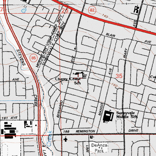 Topographic Map of Cherry Chase Elementary School, CA