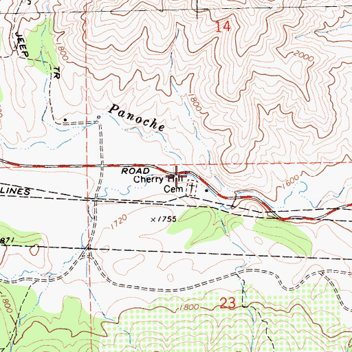 Topographic Map of Cherry Hill Cemetery, CA
