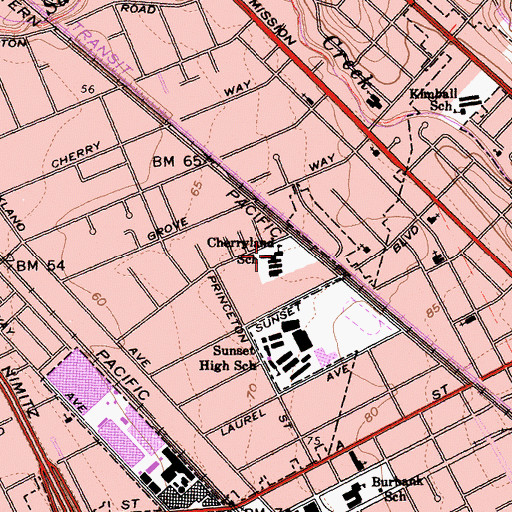 Topographic Map of Cherryland Elementary School, CA