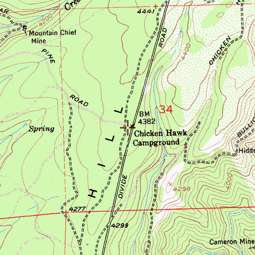 Topographic Map of Chicken Hawk Campground, CA