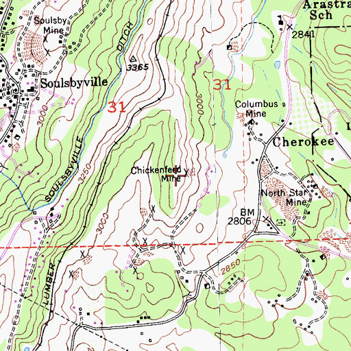 Topographic Map of Chickenfeed Mine, CA