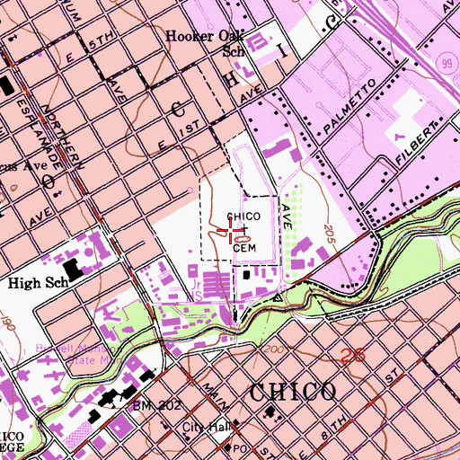 Topographic Map of Chico Cemetery, CA