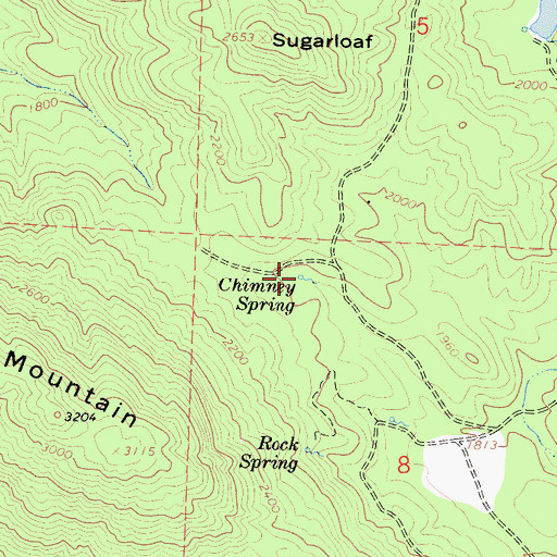 Topographic Map of Chimney Spring, CA