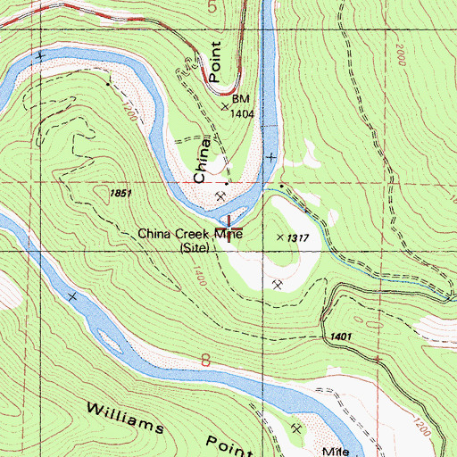 Topographic Map of China Creek Mine, CA