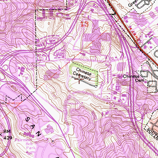 Topographic Map of Chinese Cemetery, CA