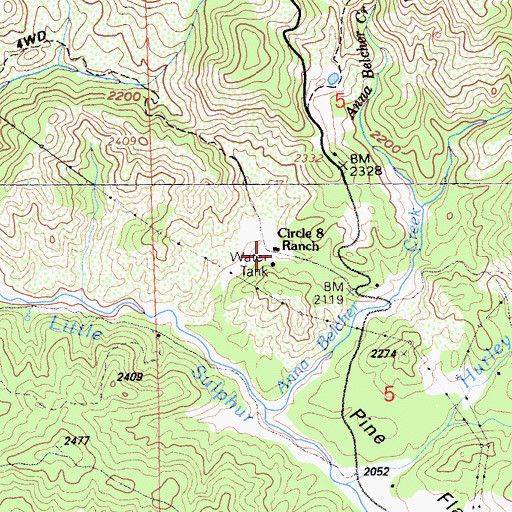 Topographic Map of Circle S Ranch, CA