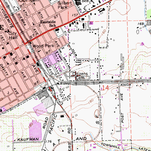 Topographic Map of Citizens Cemetery, CA