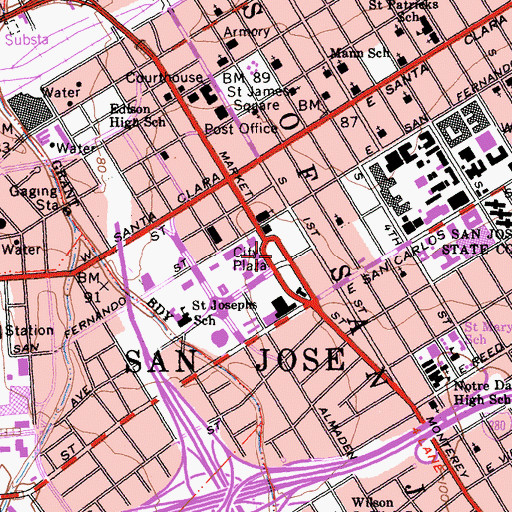 Topographic Map of Plaza De Cesar Chavez, CA