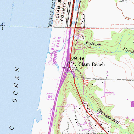 Topographic Map of Clam Beach, CA
