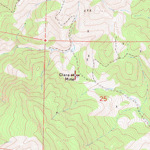Topographic Map of Clara H Mine, CA