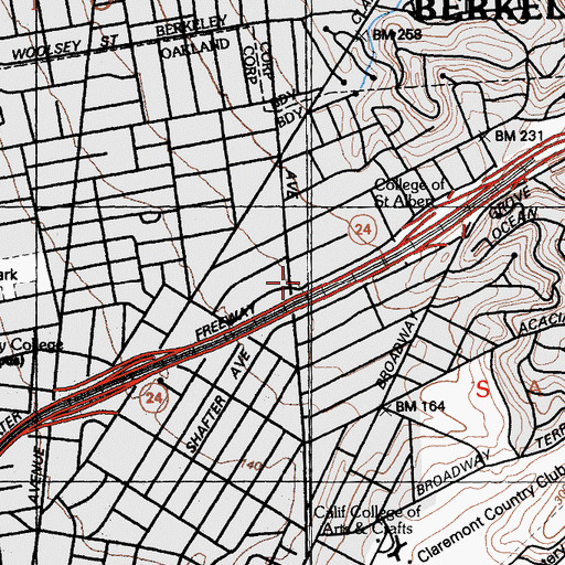 Topographic Map of Claremont Middle School, CA