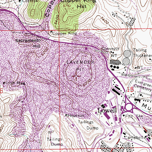Topographic Map of Lavender Open Pit Mine, AZ