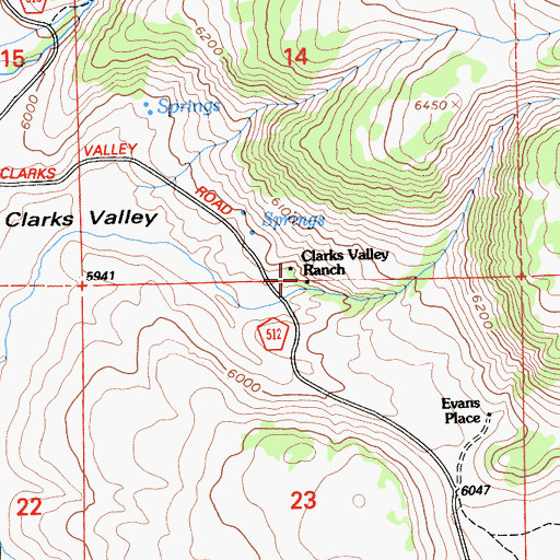 Topographic Map of Clarks Valley Ranch, CA