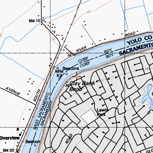 Topographic Map of Clay Bank Bend, CA