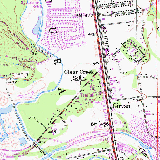 Topographic Map of Clear Creek School, CA