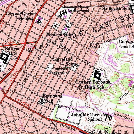 Topographic Map of Cleveland Elementary School, CA