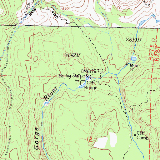 Topographic Map of Cliff Bridge, CA